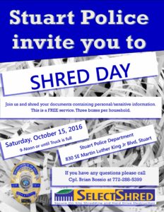 Stuart Police Department Shred Event October 2016